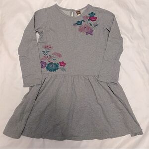 Tea Collection Youth Girl's 12 Long Sleeve Gray Ayame Embroidered Floral Dress